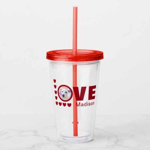 Cute Puppy Dog Love Hearts Valentines Day Red Acrylic Tumbler