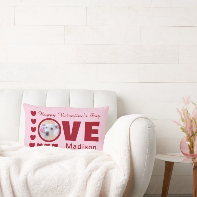 Cute Puppy Dog Love Hearts Valentines Day Red Lumbar Pillow (Couch)