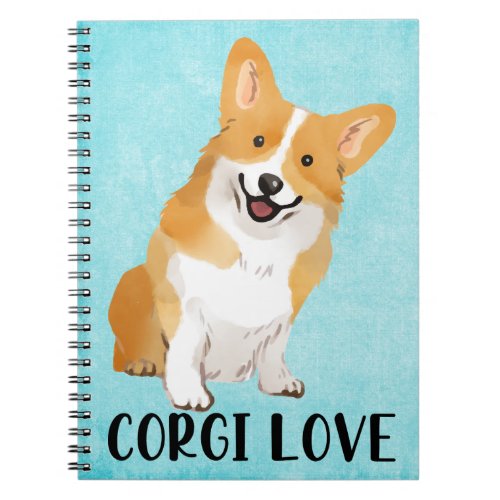 Cute Puppy Dog Lover Blue Watercolor Funny Corgi Notebook