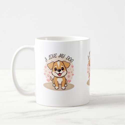 Cute Puppy Dog Lover Coffee Mug with Pastel Hearts