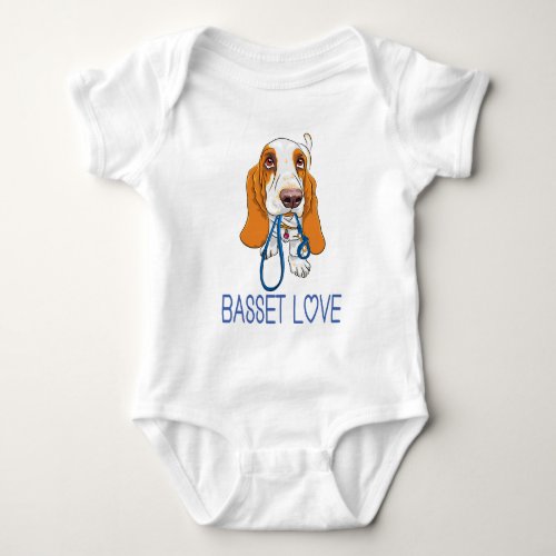 Cute Puppy Dog Lover Gift Cartoon Basset Hound Baby Bodysuit