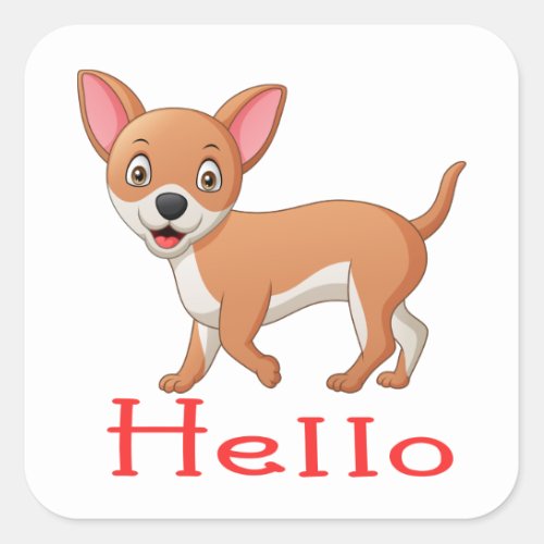 Cute Puppy Dog Lover Hello Cartoon Chihuahua Square Sticker