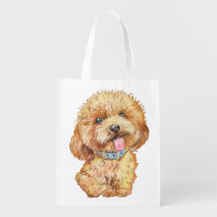 Cute Puppy Dog Lover Watercolor Apricot Poodle Gro Grocery Bag