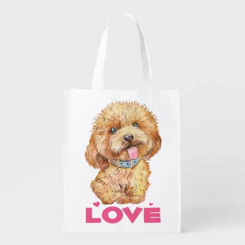 Cute Puppy Dog Lover Watercolor Apricot Poodle Grocery Bag