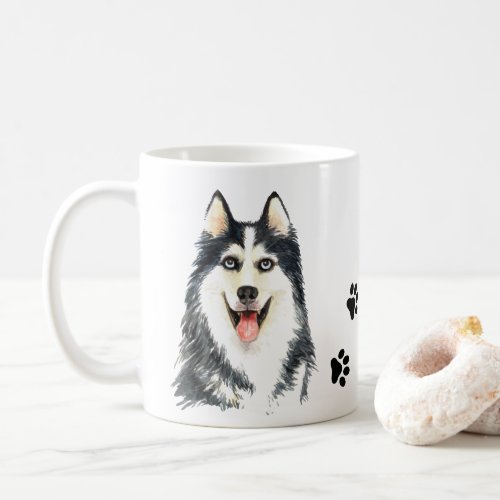 Cute Puppy Dog Lover Watercolor Siberian Husky Coffee Mug