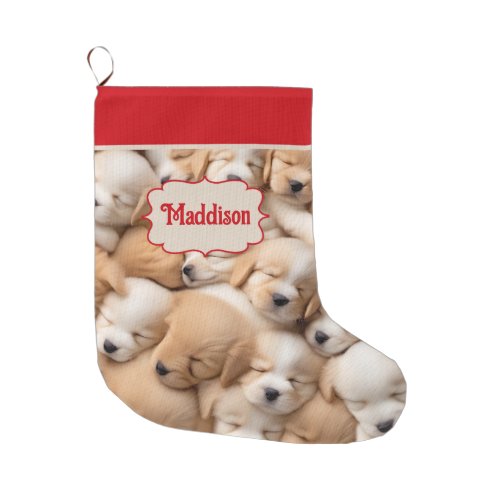 Cute Puppy Dog Lovers Monogram Christmas Stocking