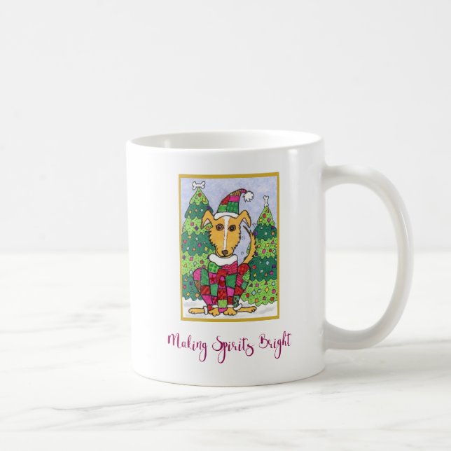 Cute Puppy Dog Making Spirits Bright Holiday Coffee Mug (Right)