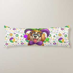 Cute puppy dog Mardi Gras in jester hat Body Pillow