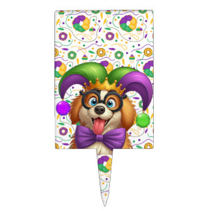 Cute puppy dog Mardi Gras in jester hat Cake Topper