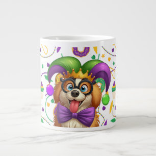 Cute puppy dog Mardi Gras in jester hat Giant Coffee Mug