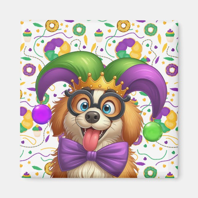 Cute puppy dog Mardi Gras in jester hat Magnet (Front)