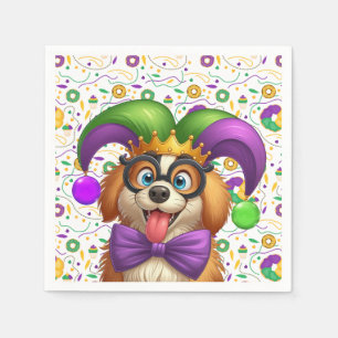 Cute puppy dog Mardi Gras in jester hat Napkins