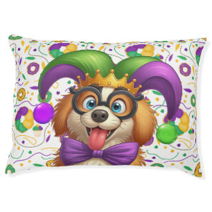 Cute puppy dog Mardi Gras in jester hat Pet Bed