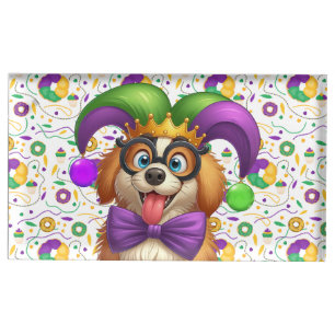 Cute puppy dog Mardi Gras in jester hat Place Card Holder