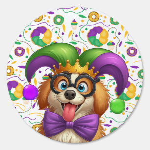 Cute puppy dog Mardi Gras in jester hat Sign