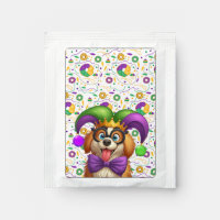 Cute puppy dog Mardi Gras in jester hat