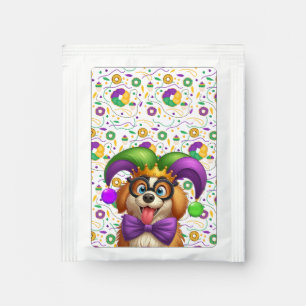 Cute puppy dog Mardi Gras in jester hat Tea Bag Drink Mix
