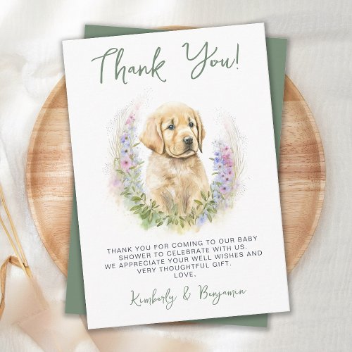 Cute Puppy Dog Modern Sage Green Baby Shower Thank You Card