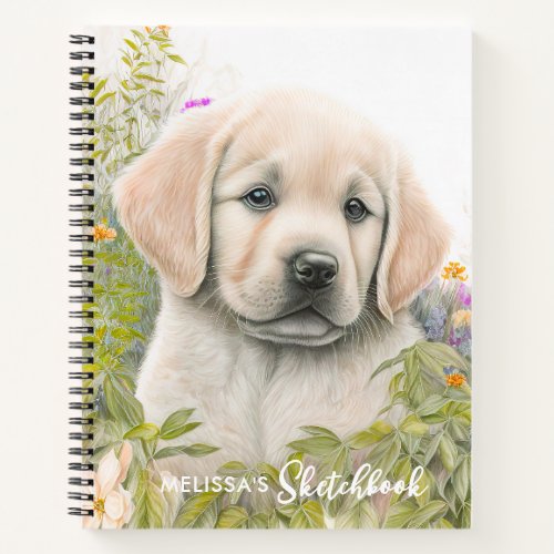 Cute Puppy Dog Modern Watercolor Golden Retriever Notebook