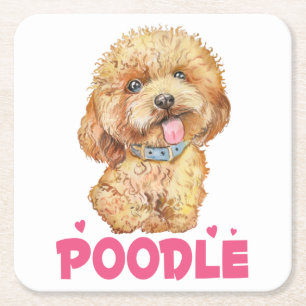 Cute Puppy Dog Mom Gifts Watercolor Apricot Poodle Square Paper Coaster