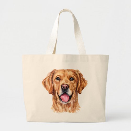 Cute Puppy Dog Mom Watercolor Golden Retriever     Large Tote Bag