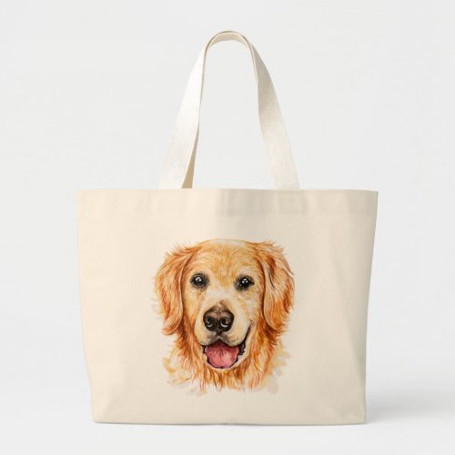 Cute Puppy Dog Mom Watercolor Golden Retriever   Large Tote Bag