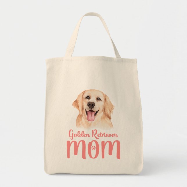 Cute Puppy Dog Mom Watercolor Golden Retriever Tote Bag (Front)