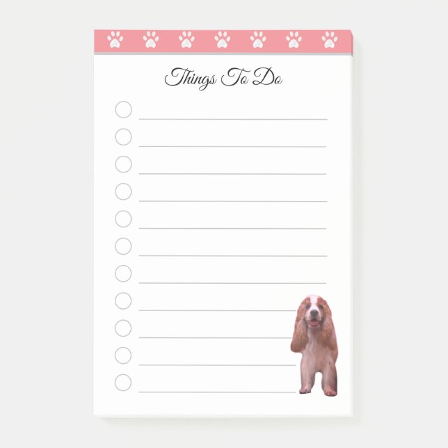 Cute Puppy Dog on Pink & White Things To Do Post-it Notes (Front)