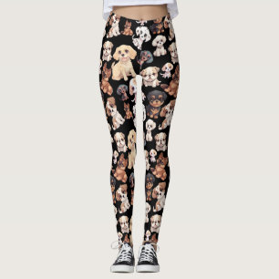 Cute Puppy Dog Pattern Black Leggings