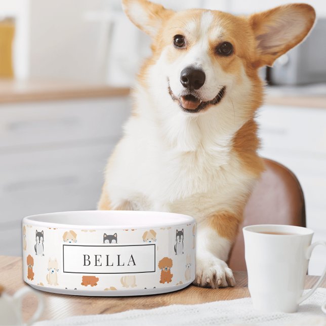 Cute Puppy Dog Pattern Name Pet Bowl (Creator Uploaded)
