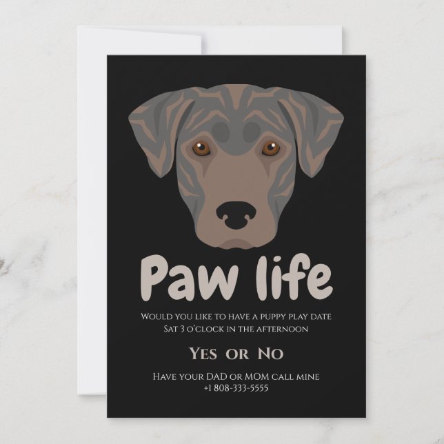 Cute puppy dog paw life party  invitation (Front)