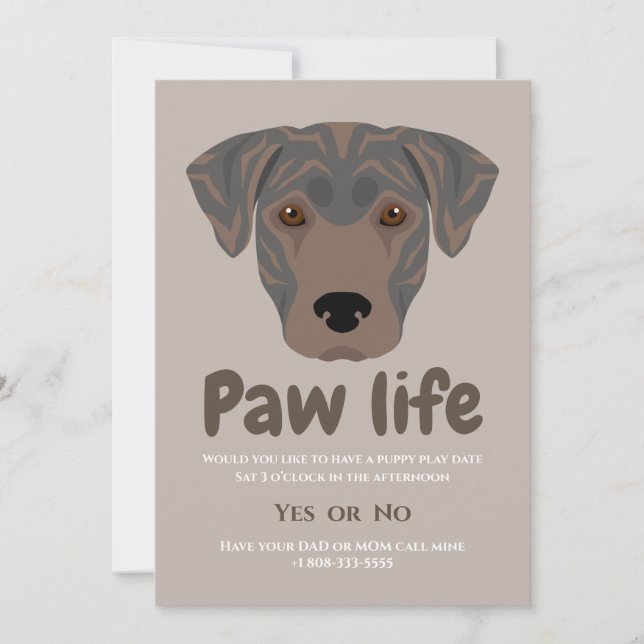 Cute puppy dog paw life party  invitation (Front)