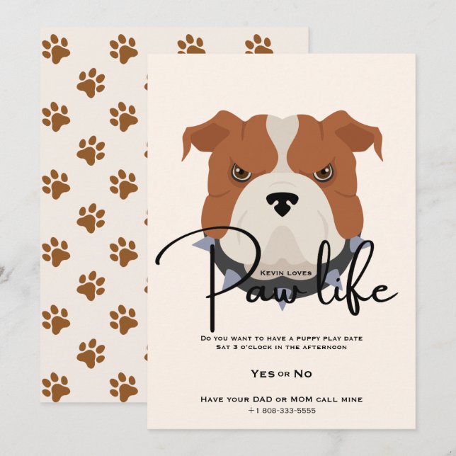 Cute puppy dog paw life party  invitation (Front/Back)