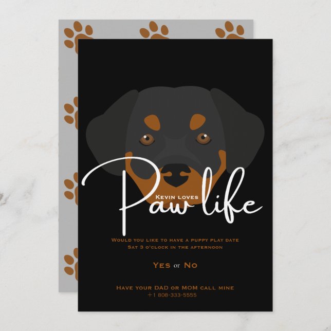 Cute puppy dog paw life party modern invitation (Front/Back)