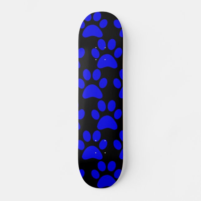 Cute Puppy Dog Paw Prints Blue Black Skateboard (Front)