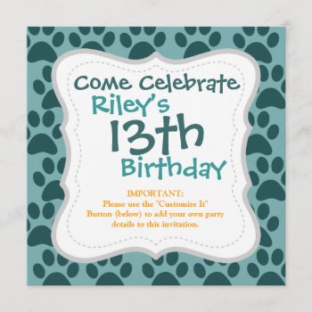Cute Puppy Dog Paw Prints Blue Gray Dog Lovers Invitation by PrettyPatternsGifts at Zazzle
