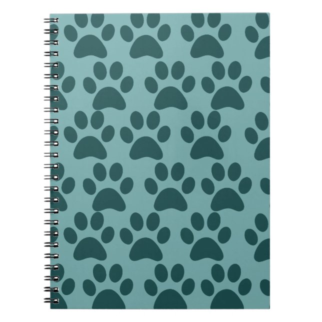 Cute Puppy Dog Paw Prints Blue Gray Dog Lovers Notebook (Front)