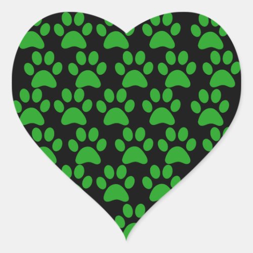 Cute Puppy Dog Paw Prints Green Black Heart Sticker