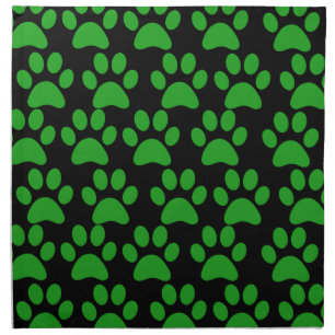 Cute Puppy Dog Paw Prints Green Black Napkin