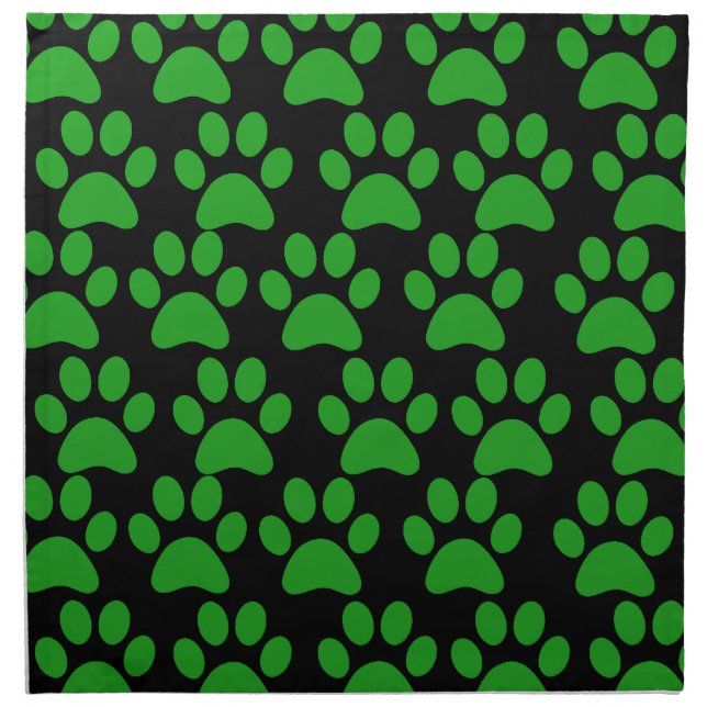 Cute Puppy Dog Paw Prints Green Black Napkin (Front)