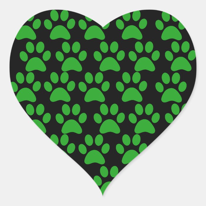 Cute Puppy Dog Paw Prints Green Black Heart Sticker