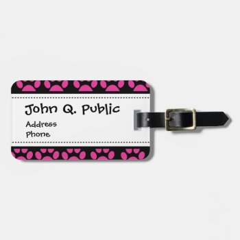 Cute Puppy Dog Paw Prints Hot Pink Black Luggage Tag by PrettyPatternsGifts at Zazzle