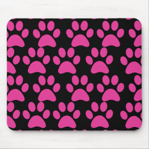Cute Puppy Dog Paw Prints Hot Pink Black Mouse Pad
