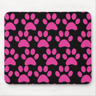Cute Puppy Dog Paw Prints Hot Pink Black Mouse Pad