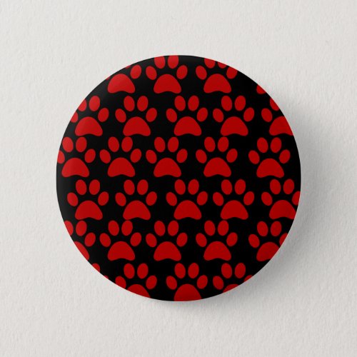 Cute Puppy Dog Paw Prints Red Black Button