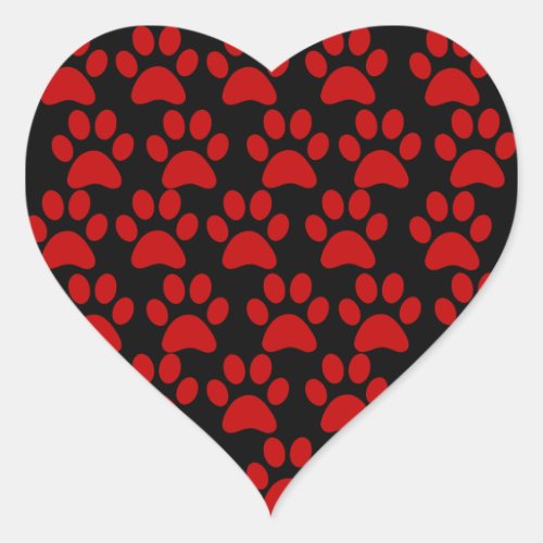 Cute Puppy Dog Paw Prints Red Black Heart Sticker