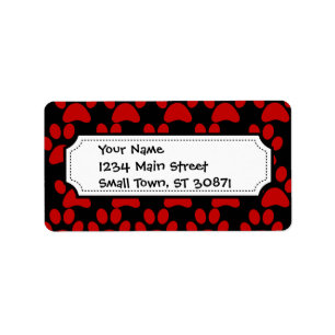 Cute Puppy Dog Paw Prints Red Black Label