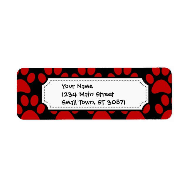 Cute Puppy Dog Paw Prints Red Black Label (Front)