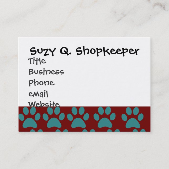 Cute Puppy Dog Paw Prints Red Blue Business Card (Front)