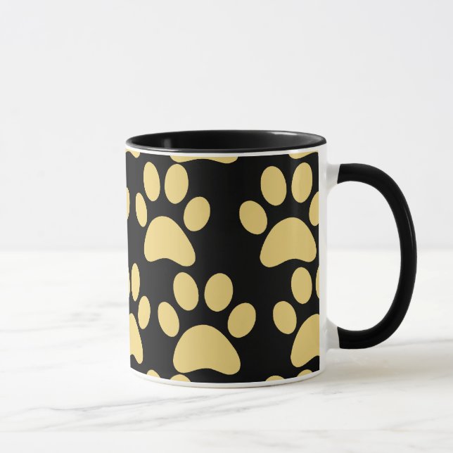 Cute Puppy Dog Paw Prints Tan Black Mug (Right)